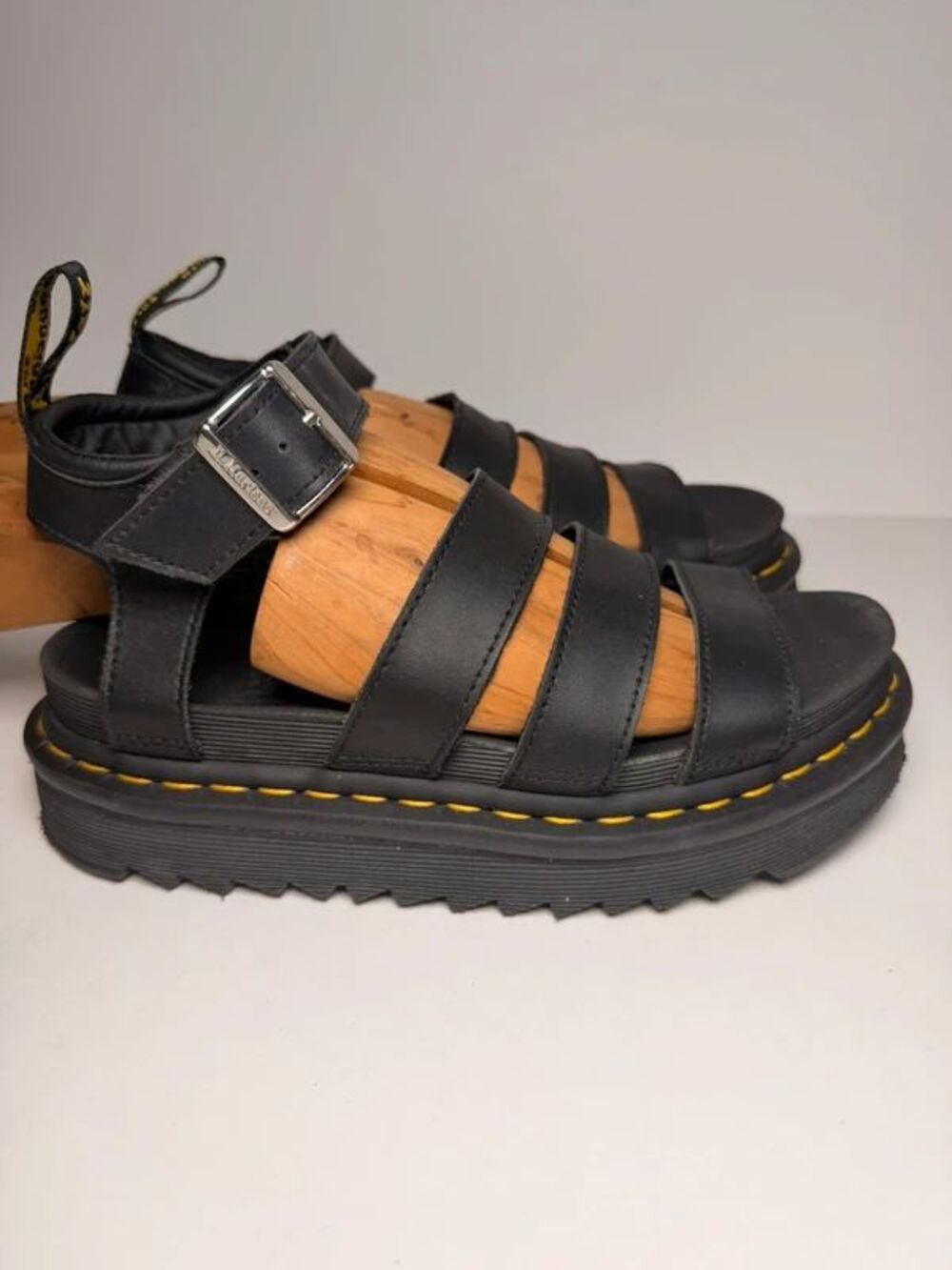 Dr. Martens Blaire Black Leather Strappy Platform Sandals - Women's Size 6 US